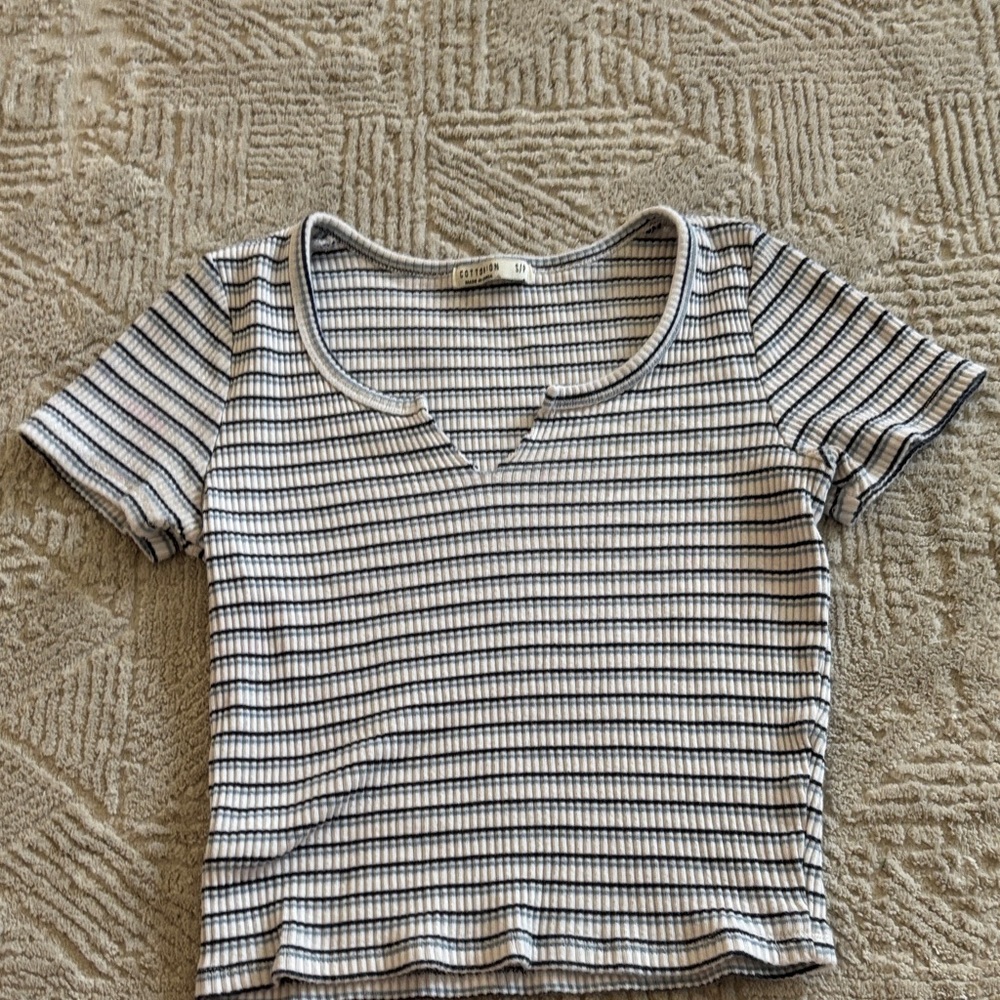 Cotton On Striped Crop Top - Black and White